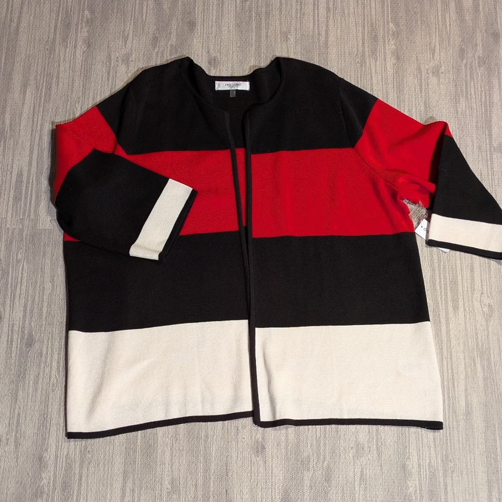 NWT Jones New York Separates‎ Color Block Long Cardigan Red, White, Black| 3X